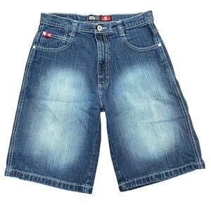 Y2K Southpole Baggy Wide Leg Red Tab Skater Blue Wash Jean Shorts Womens Size 20